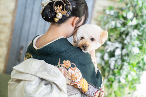 成人式前撮りはワンちゃんと一緒に