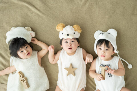 三つ子ちゃんの記念写真🍰　イオンモール出雲店